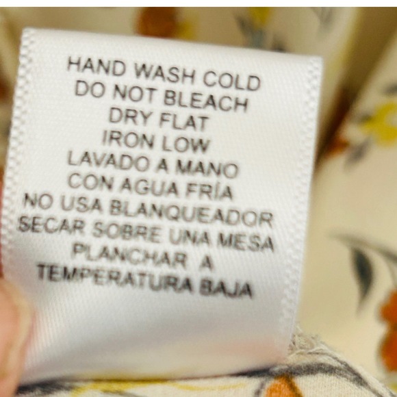 Love Tree Floral Wrap Blouse Top Ivory Orange Blue Petite Size L - Picture 4 of 4